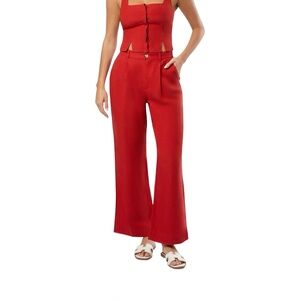 NWT Onia Air Linen Pleated Trousers Size 2 |‎ Dark Red Wide Leg High Rise Pants